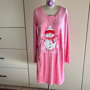 Cozy Pink Snowman Pajama Dress